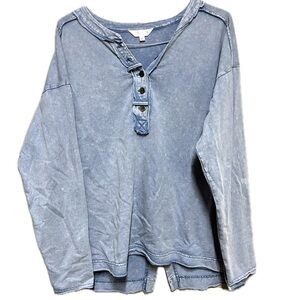 Blue Long-Sleeve Henley Tunic, Large